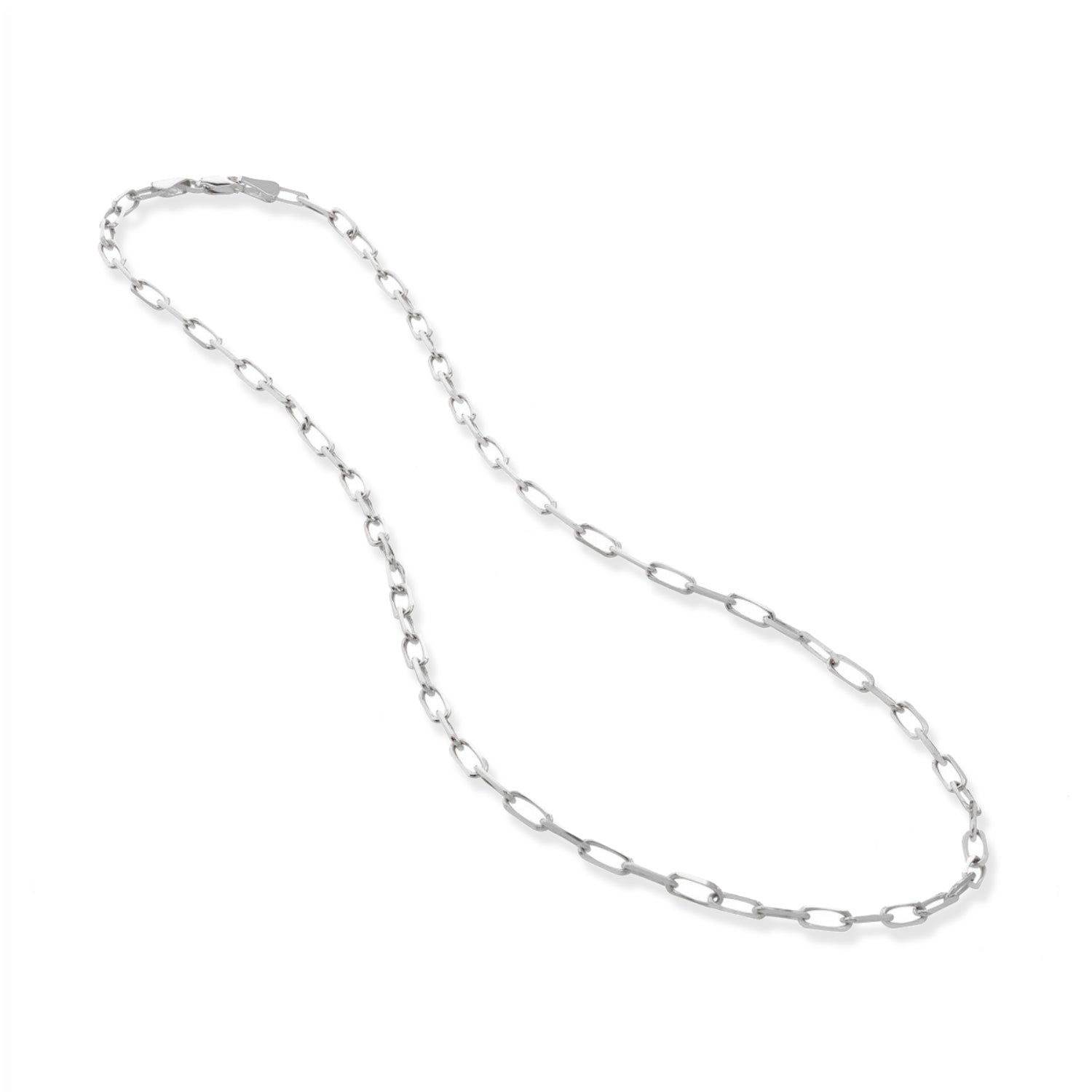 Paperclip Link Chain Necklace in White Gold Full View