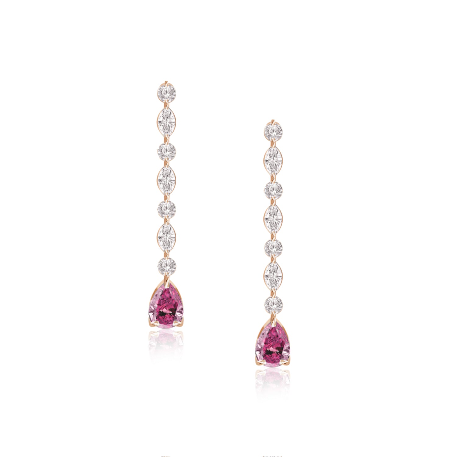 Pink Sapphire and Diamond Drop Earrings in Rose Gold