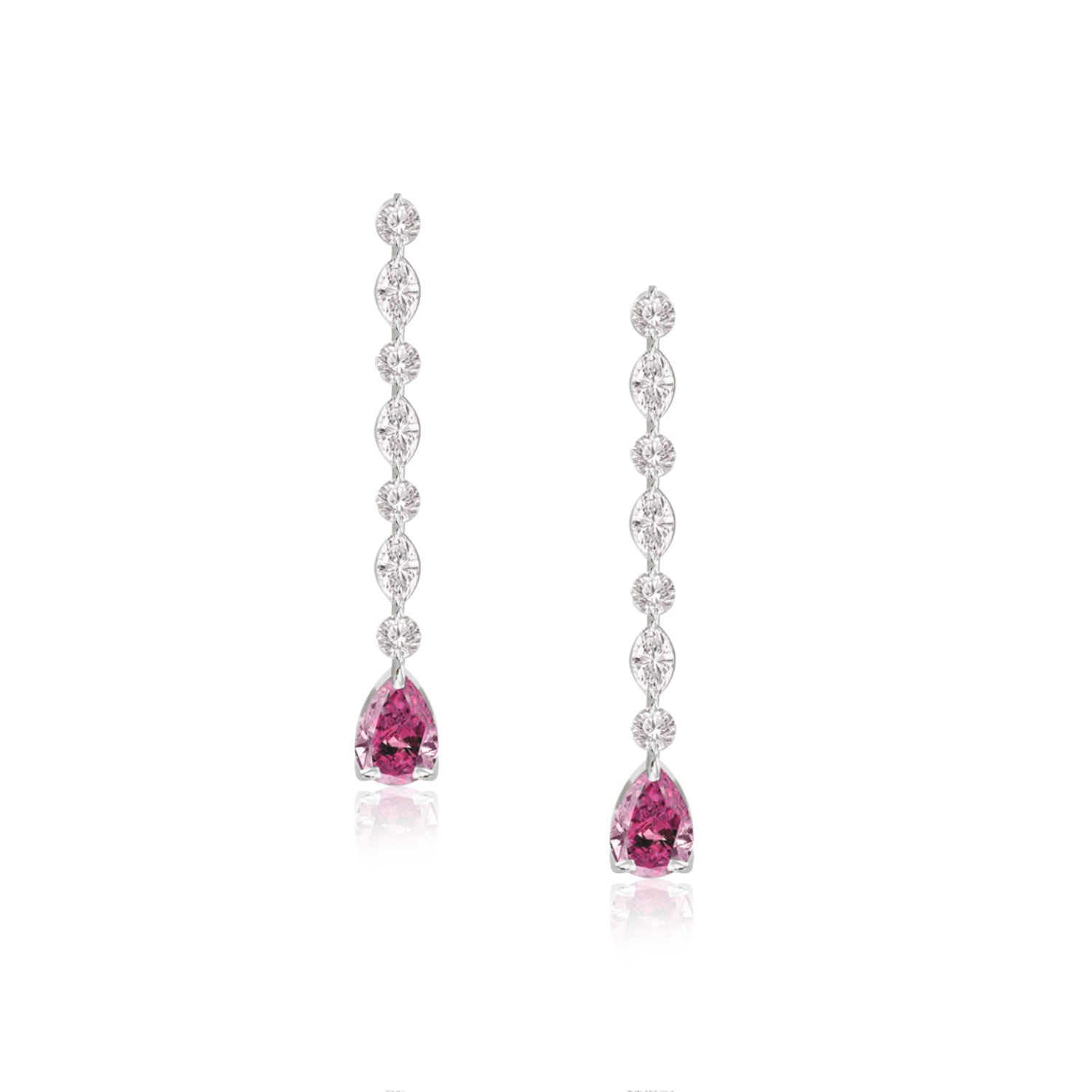 Pink Sapphire and Diamond Drop Earrings in White Gold