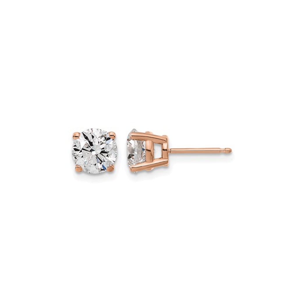 Round Brilliant Cut Diamond Basket Stud Earrings in Rose Gold