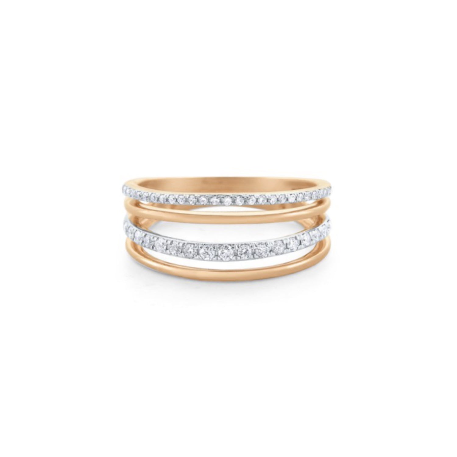 Round Brilliant Cut Diamond Four Row Band in Rose Gold