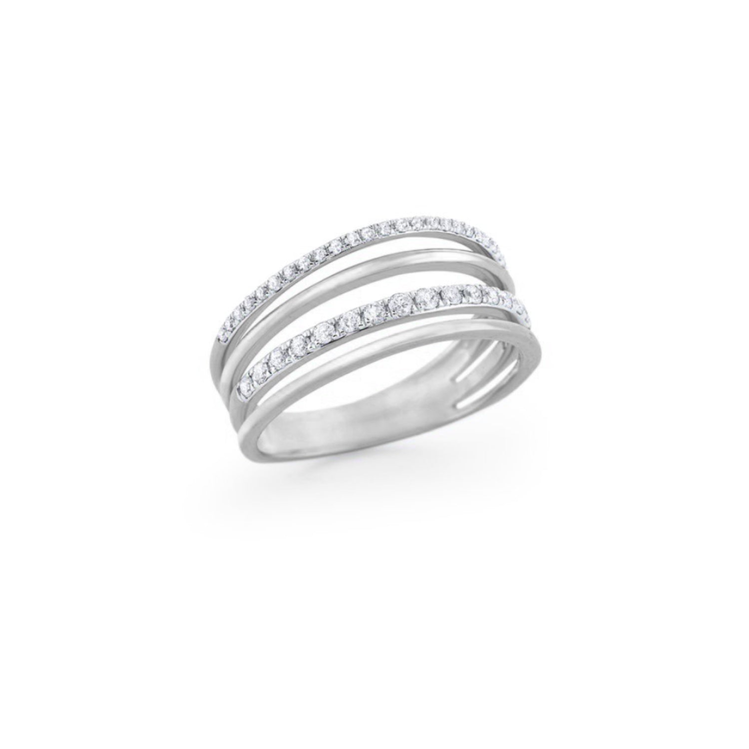 Round Brilliant Cut Diamond Four Row Band in White Gold Side View