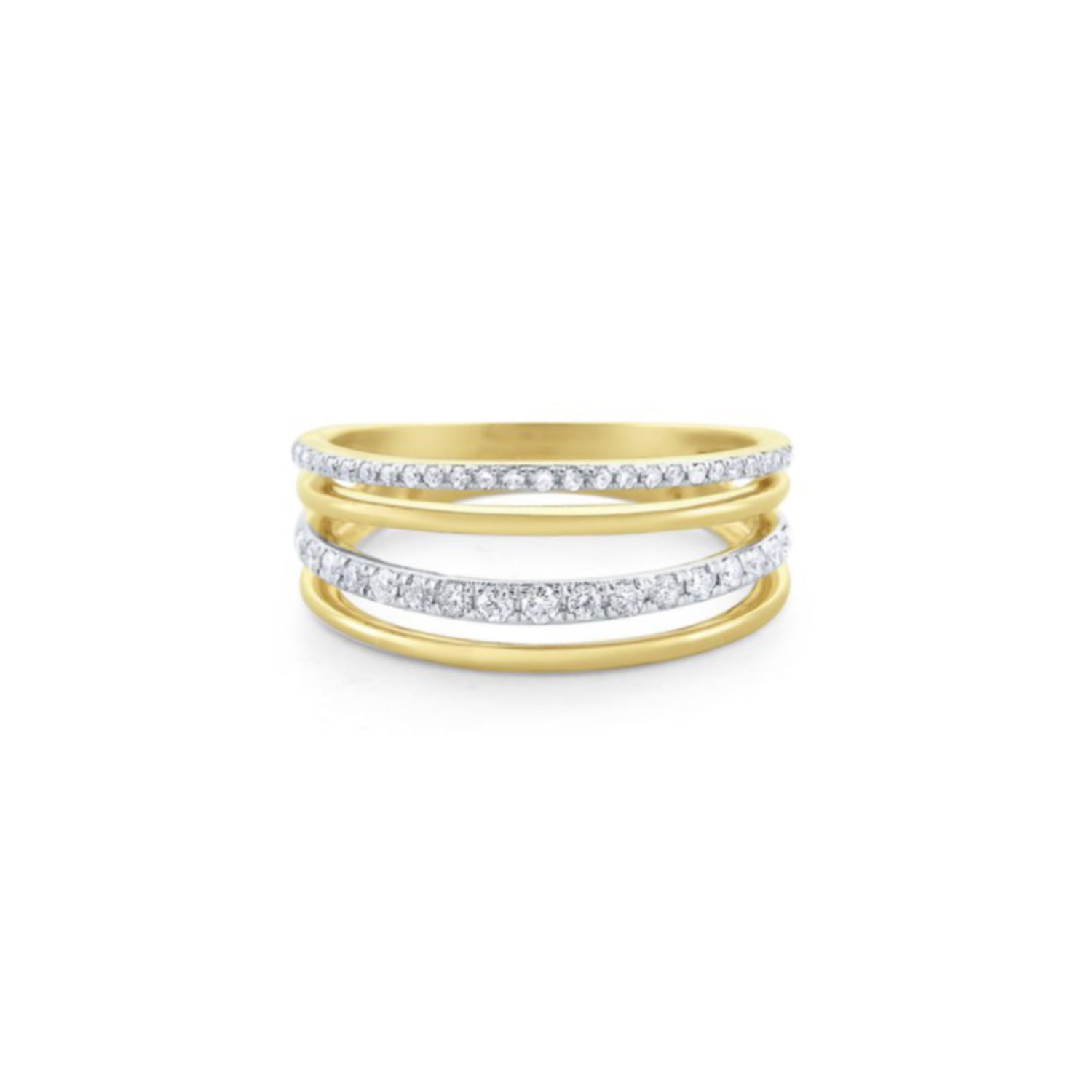 Round Brilliant Cut Diamond Four Row Band in Yellow Gold