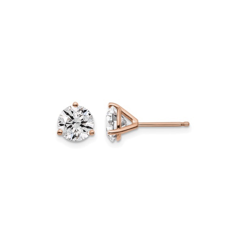 Round Brilliant Cut Diamond Martini Stud Earrings in Rose Gold