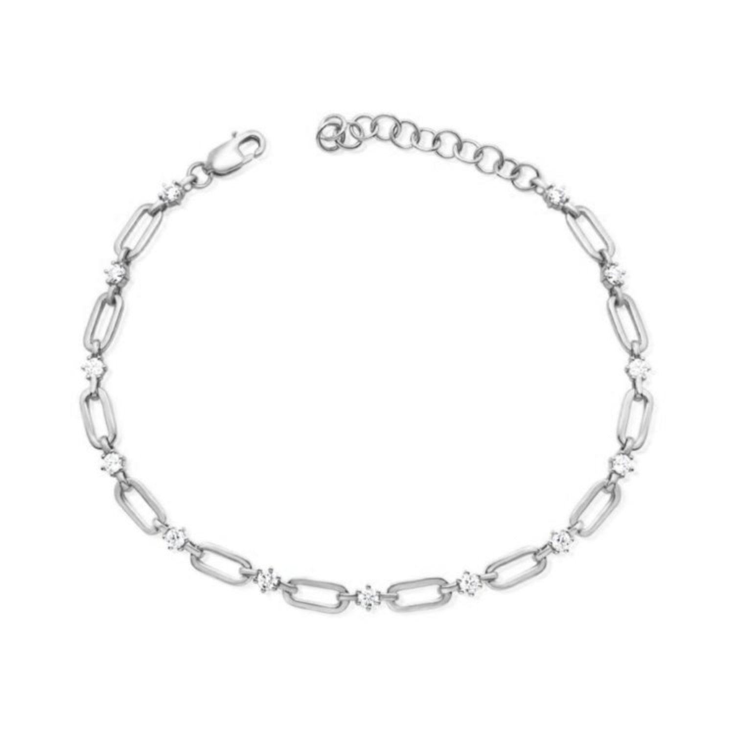 Round Brilliant Cut Diamond Paperclip Link Bracelet in White Gold