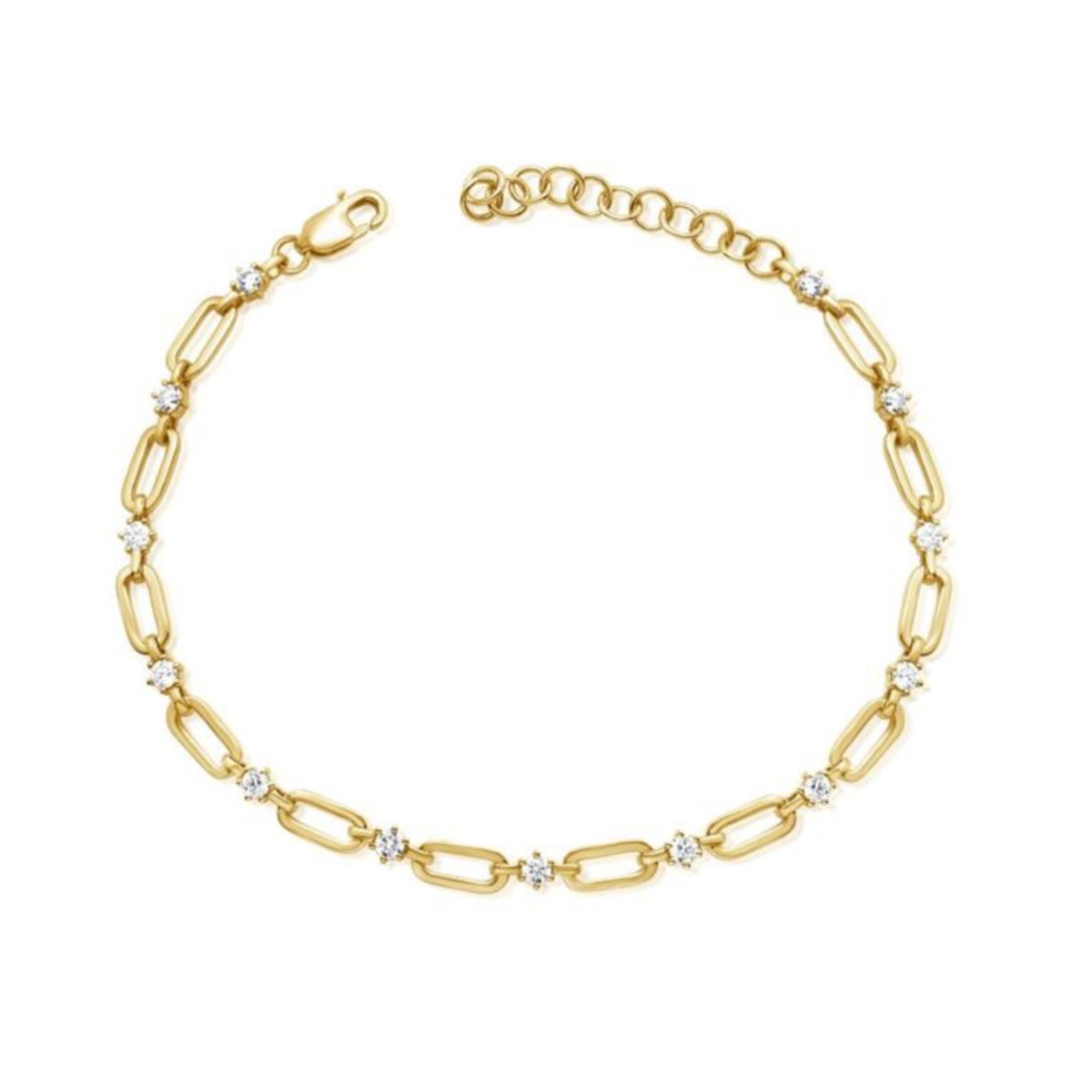 Round Brilliant Cut Diamond Paperclip Link Bracelet in Yellow Gold