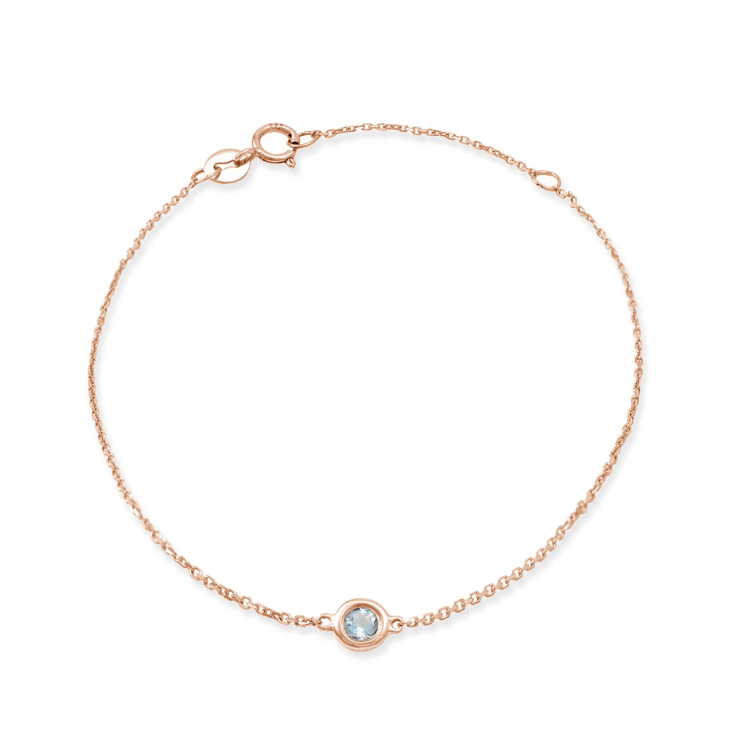 Round Cut Aquamarine Bezel Bracelet in Rose Gold
