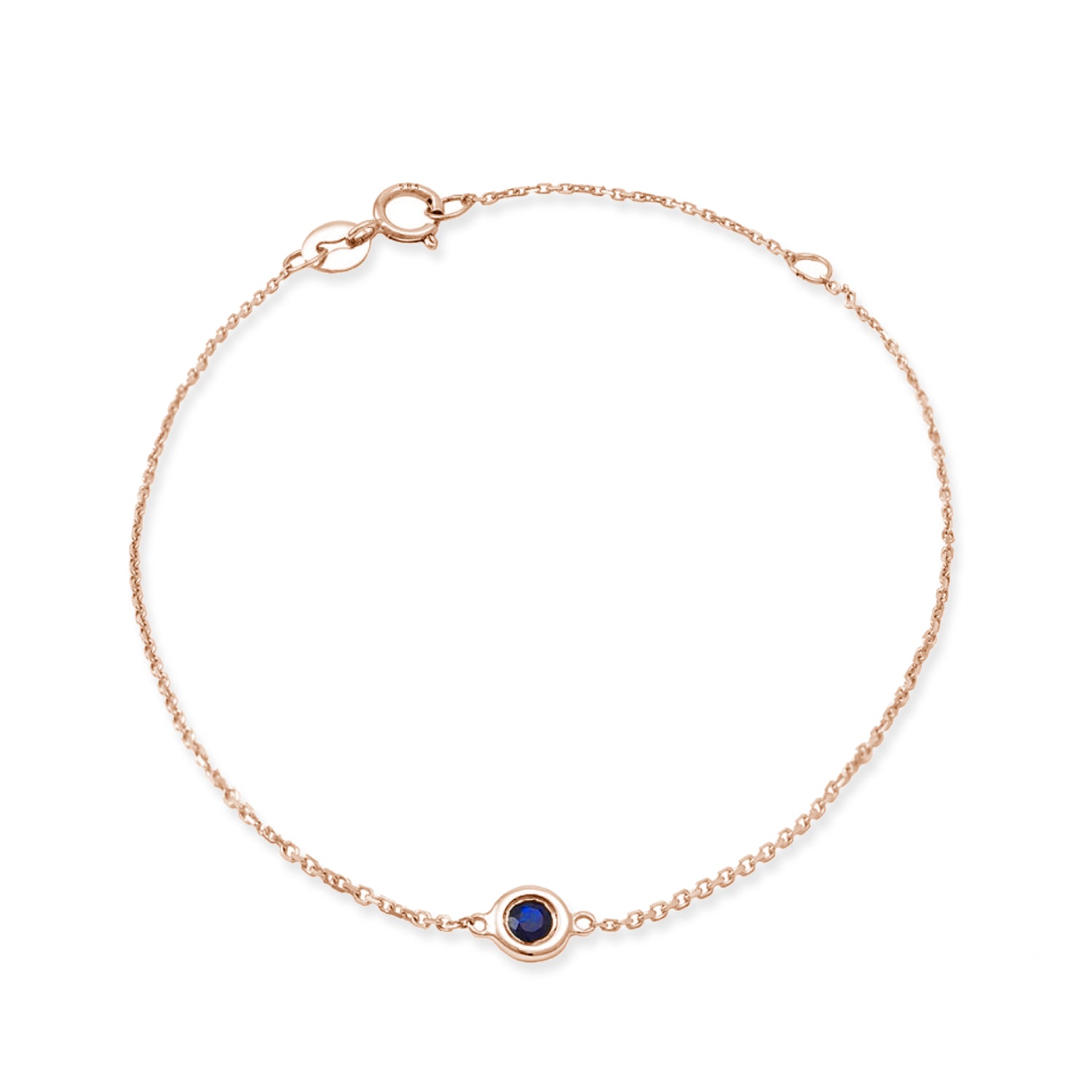 Round Cut Blue Sapphire Bezel Bracelet in Rose Gold
