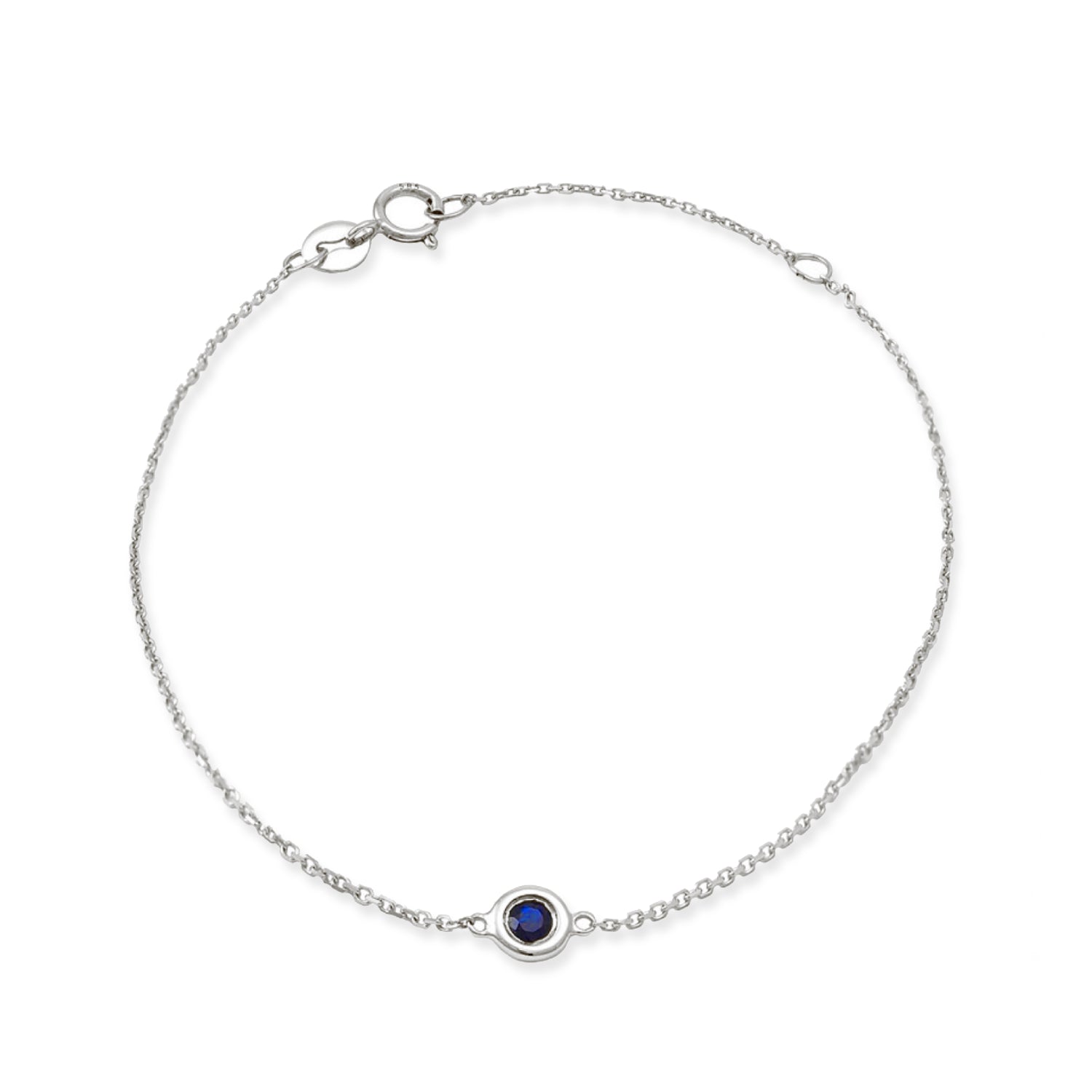 Round Cut Blue Sapphire Bezel Bracelet in White Gold