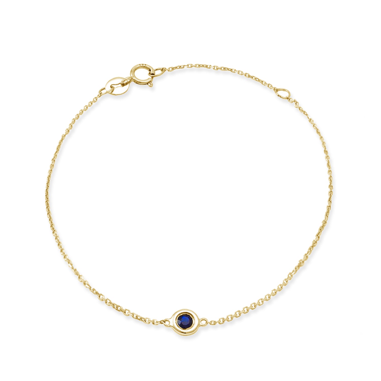 Round Cut Blue Sapphire Bezel Bracelet in Yellow Gold