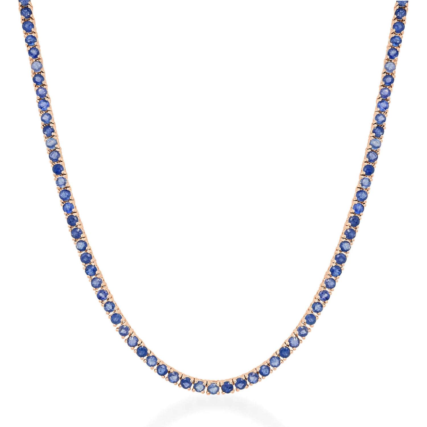 Round Cut Blue Sapphire Tennis Necklace in Rose Gold