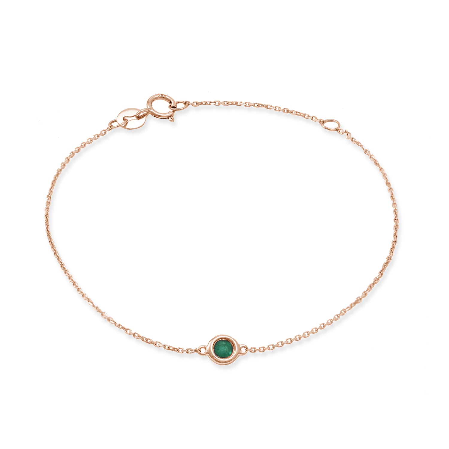 Round Cut Emerald Bezel Bracelet in Rose Gold