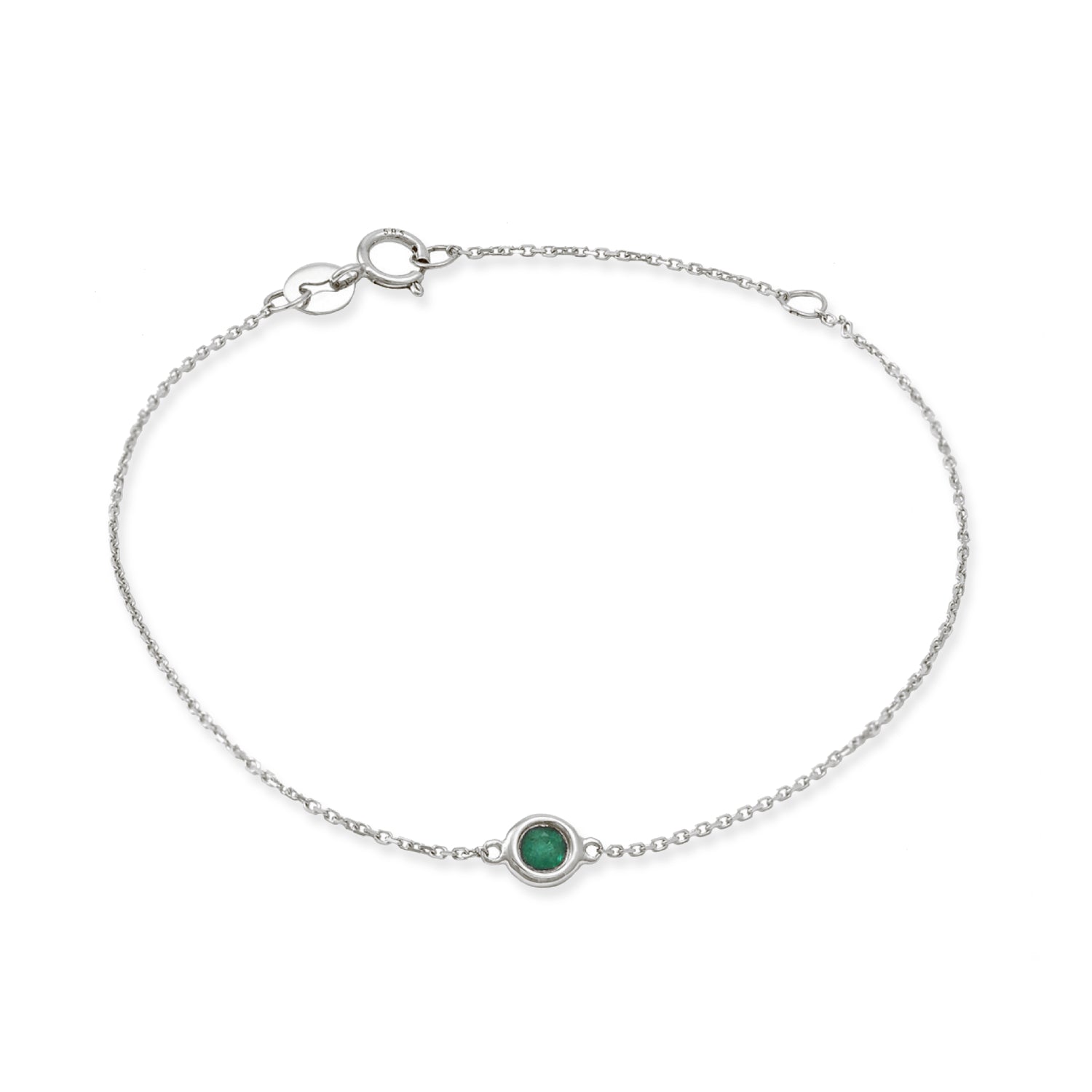 Round Cut Emerald Bezel Bracelet in White Gold