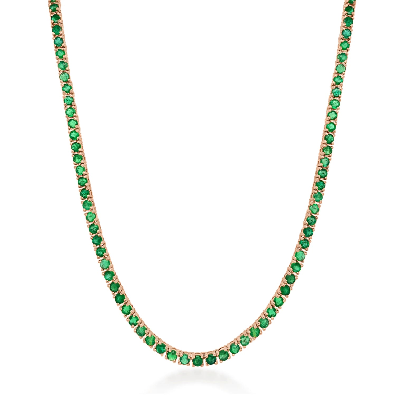 Round Cut Emerald Tennis Necklace in Rose Gold