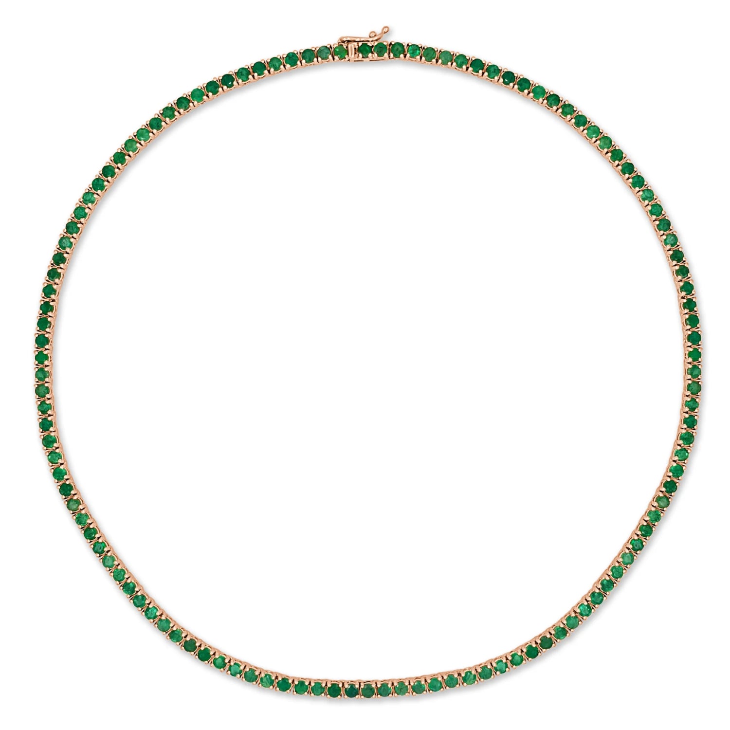 Round Cut Emerald Tennis Necklace in Rose Gold Full View
