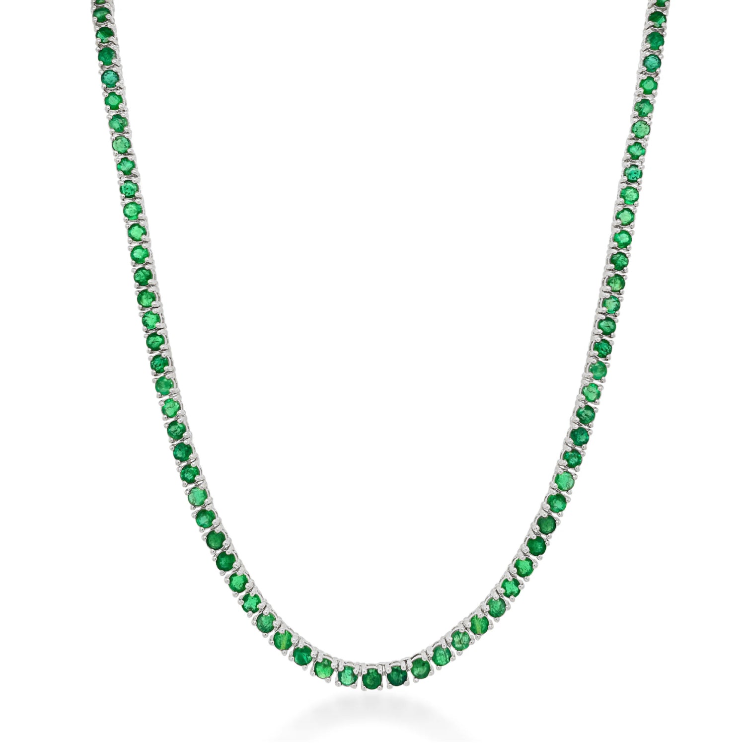 Round Cut Emerald Tennis Necklace in White Gold