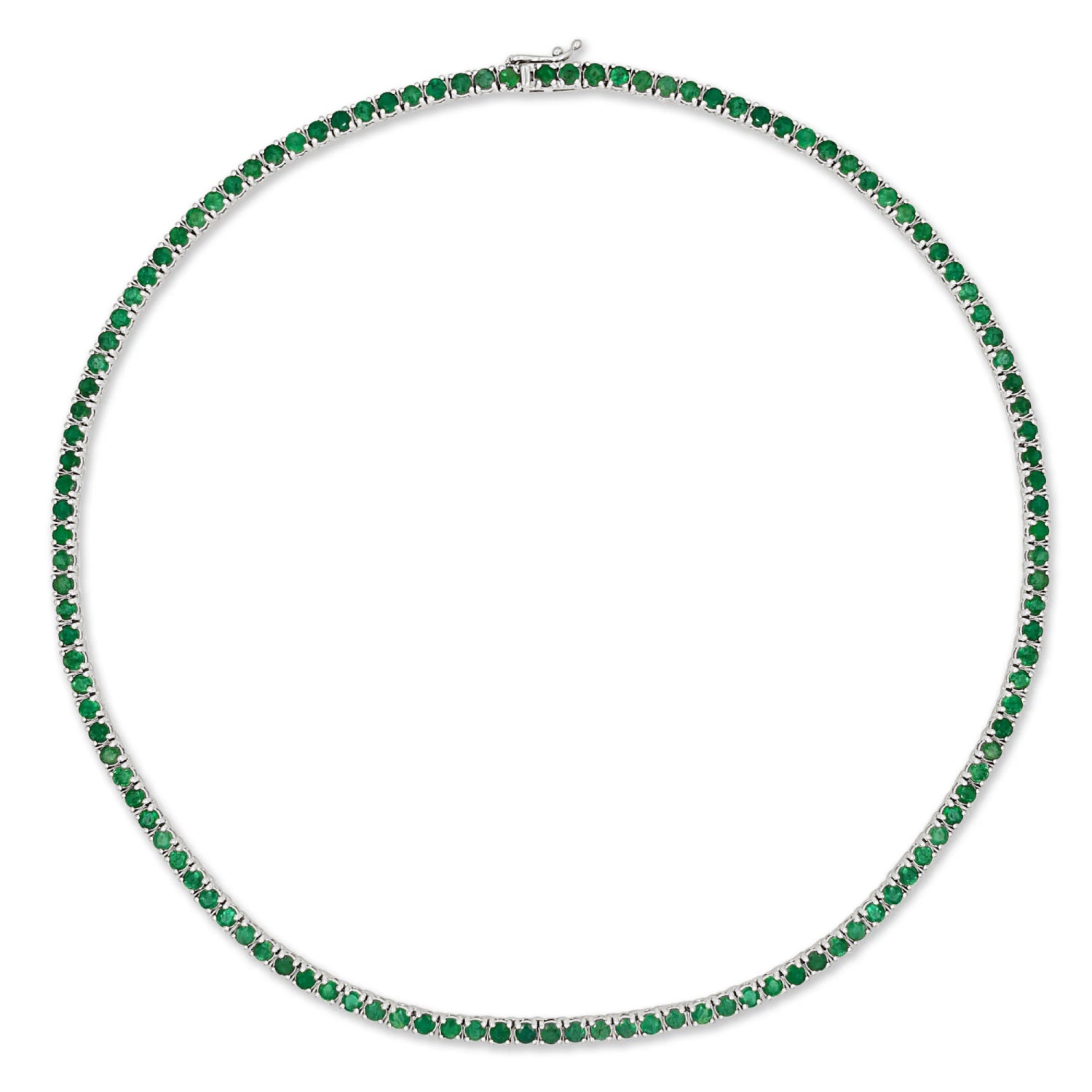Round Cut Emerald Tennis Necklace in White Gold Full View