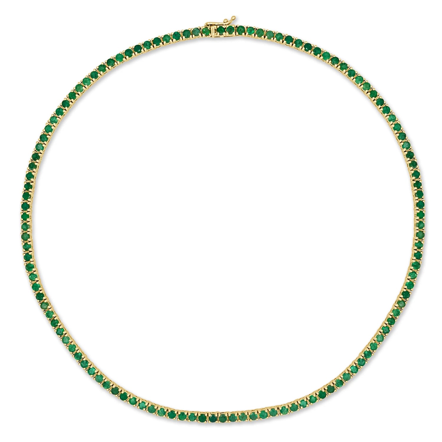 Round Cut Emerald Tennis Necklace in Yellow Gold Full View