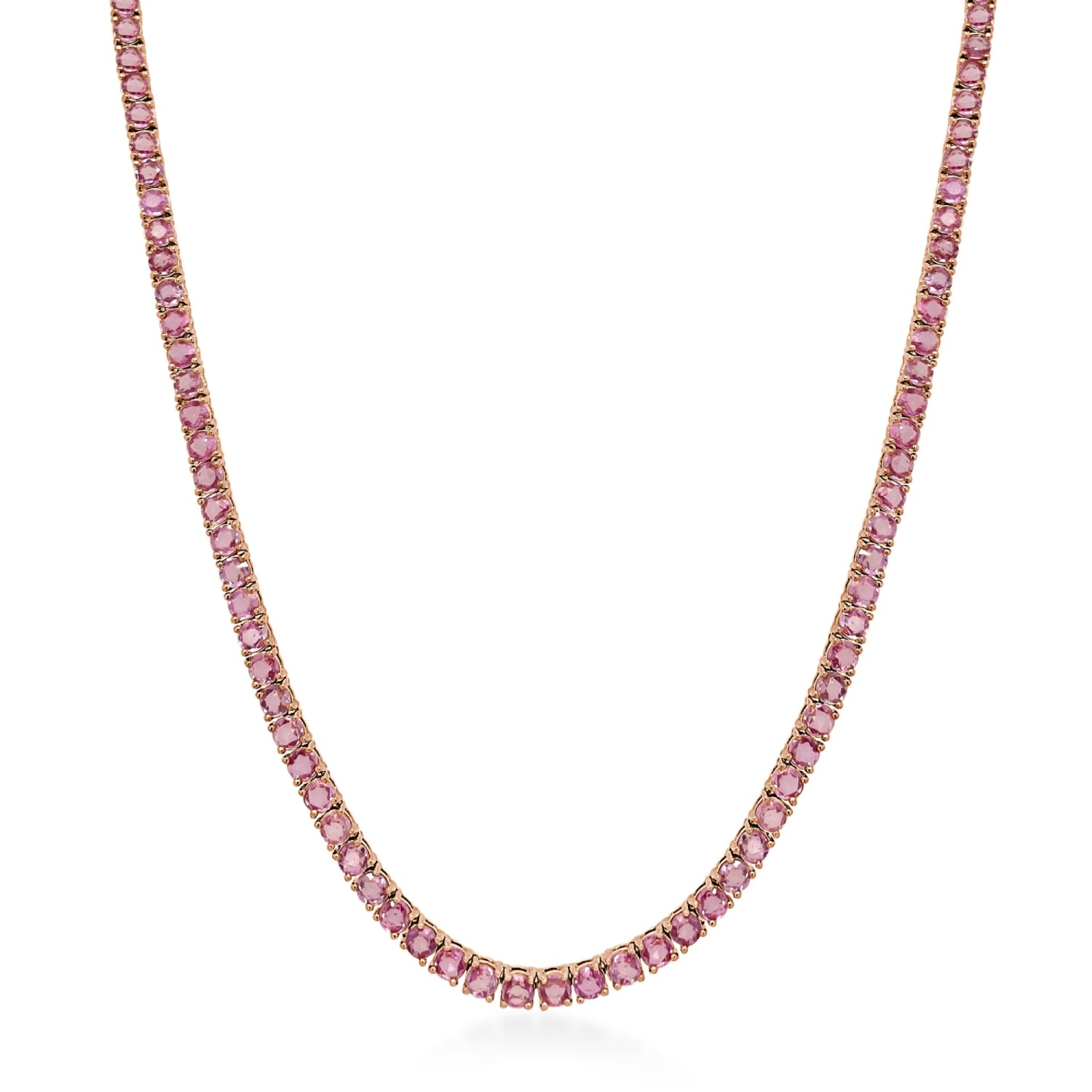 Round Cut Pink Sapphire Tennis Necklace in Rose Gold