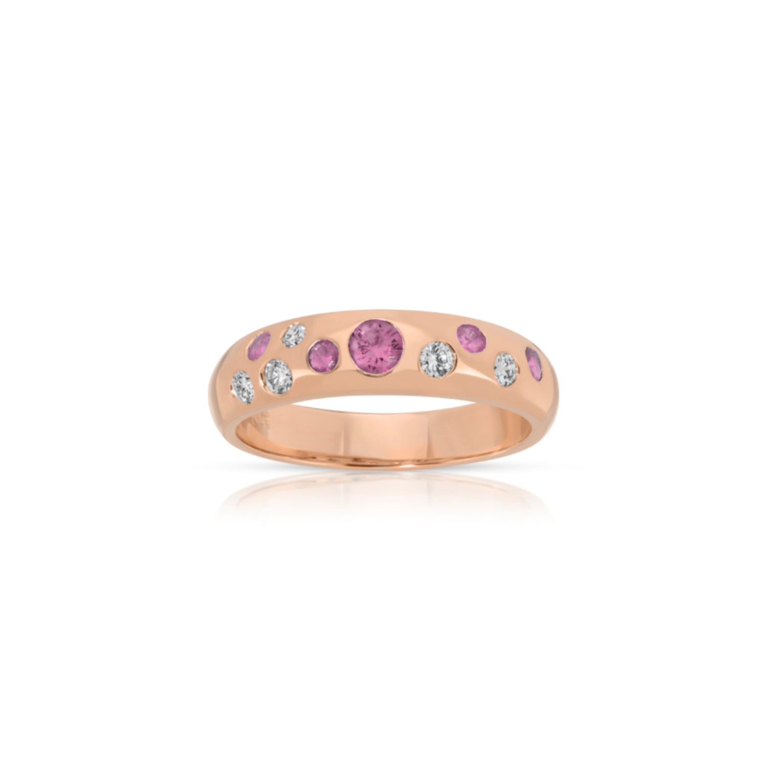 Round Cut Pink Sapphire and Diamond Dome Ring in Rose Gold