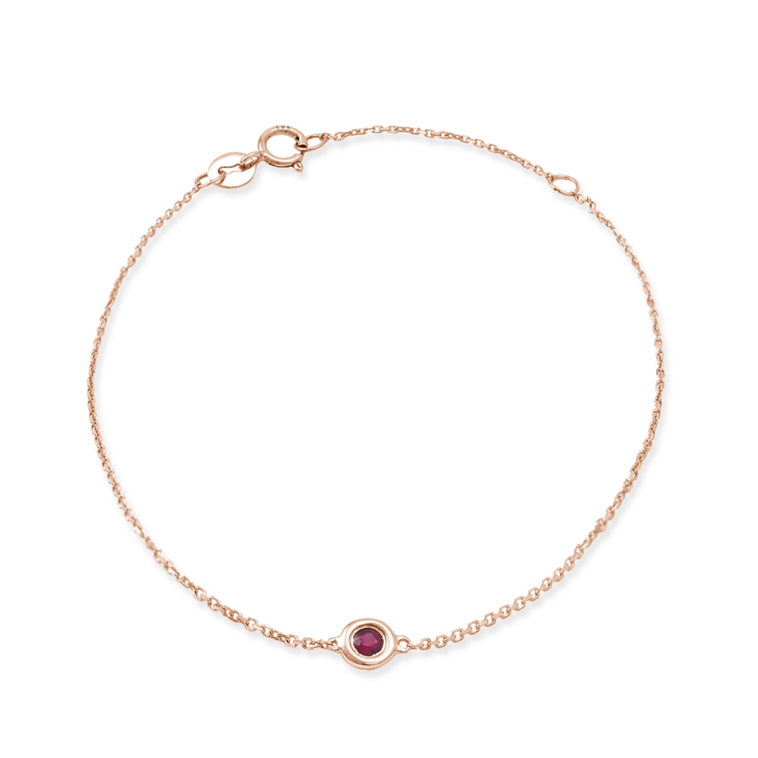 Round Cut Ruby Bezel Bracelet in Rose Gold