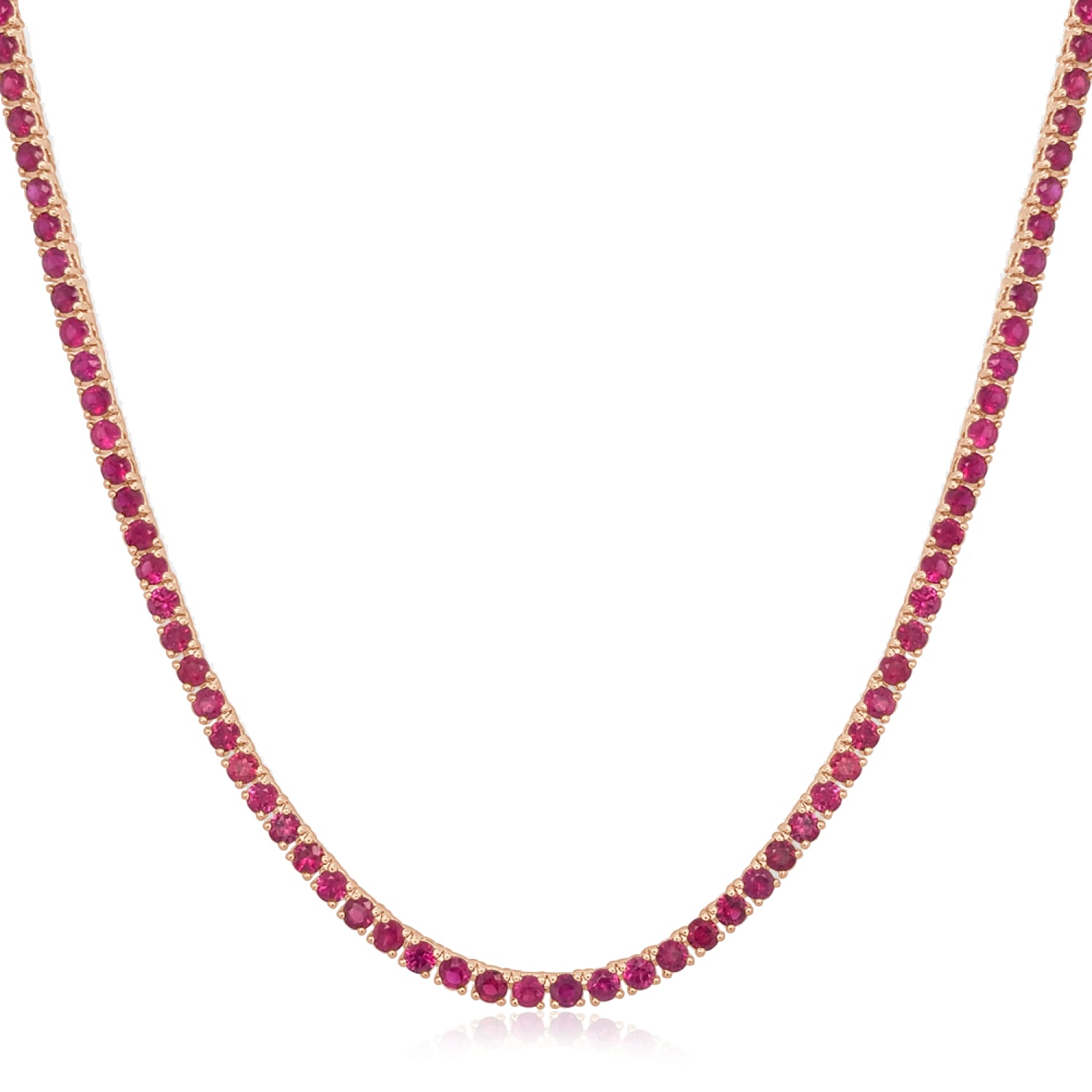 Round Cut Ruby Tennis Necklace in Rose Gold