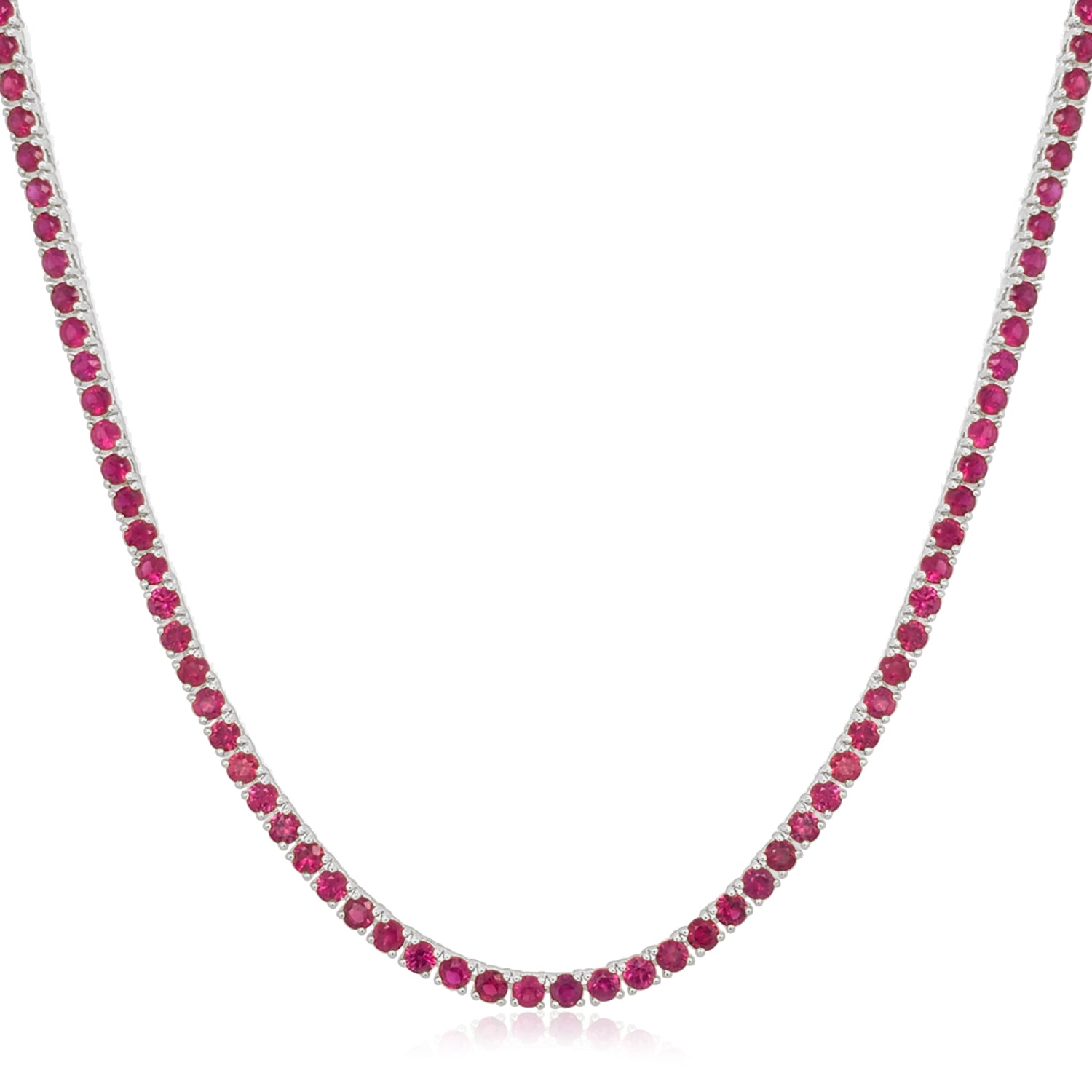 Round Cut Ruby Tennis Necklace in White Gold