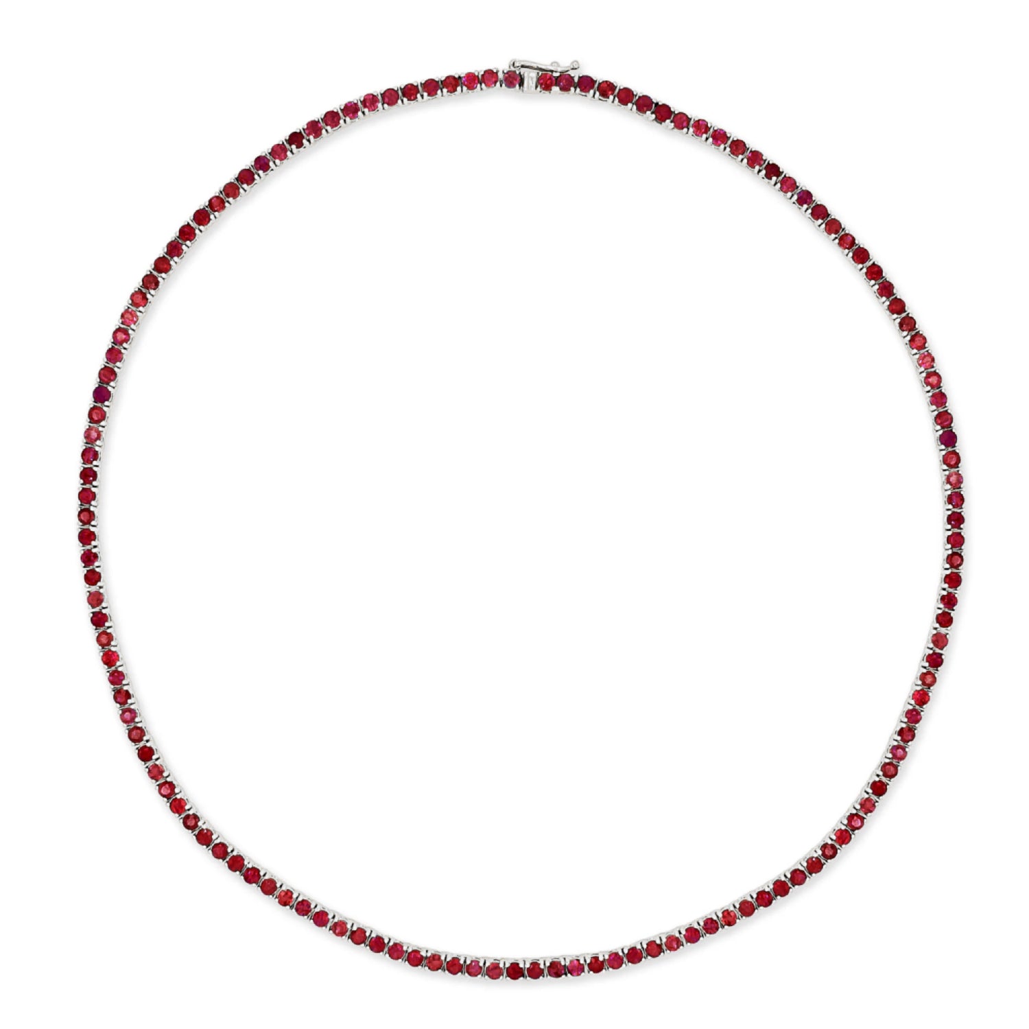 Round Cut Ruby Tennis Necklace in White Gold Full View