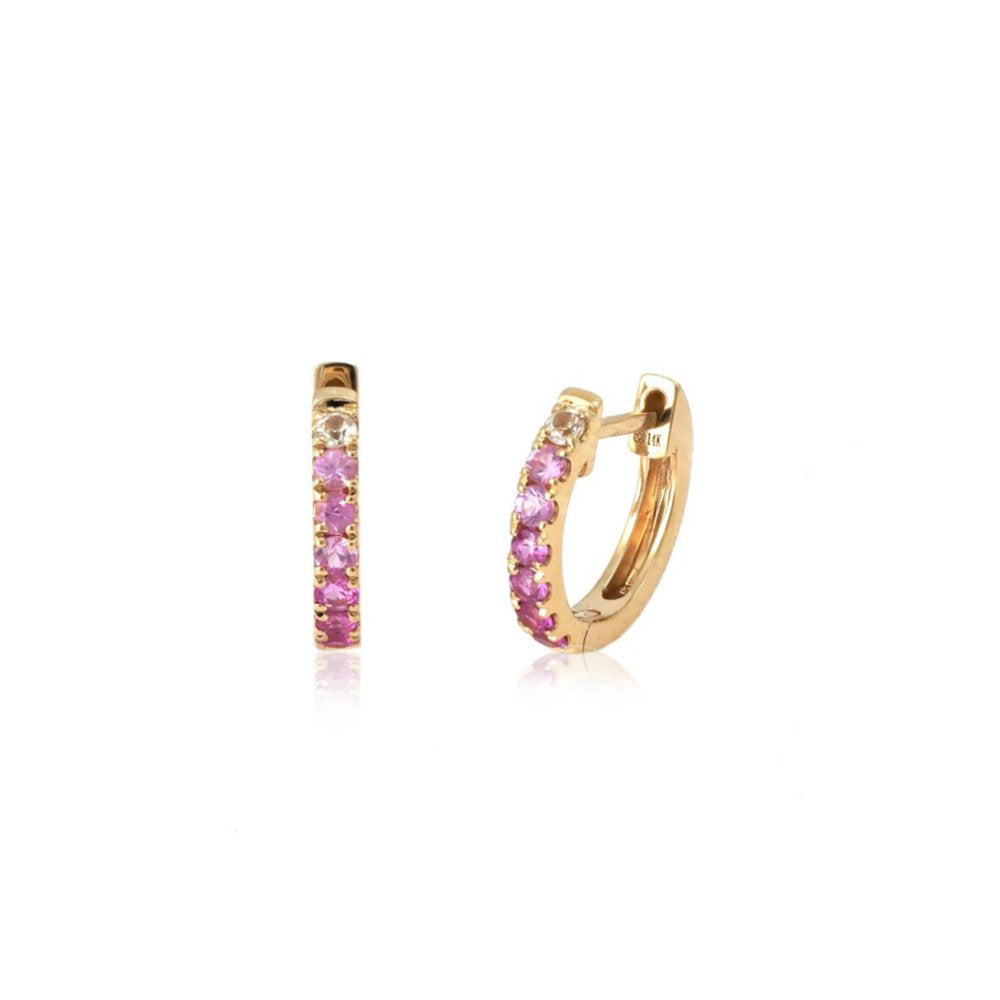 Round Pink Sapphire Ombré Huggie Hoop Earrings