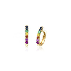 Round Rainbow Sapphire Huggie Hoop Earrings