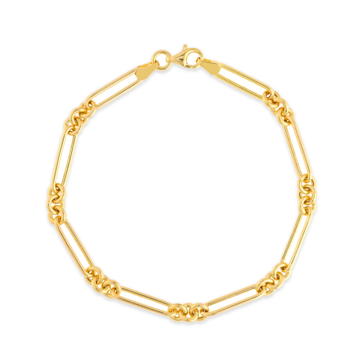Rounded Paperclip Link Semi-Solid Gold Chain Bracelet