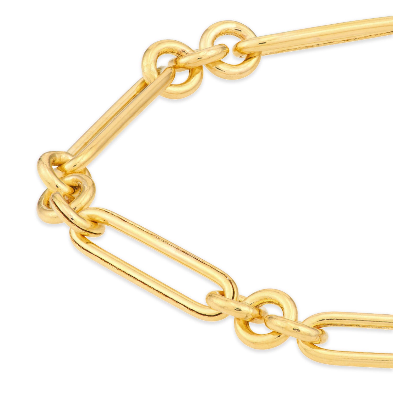 Rounded Paperclip Link Semi-Solid Gold Chain Bracelet Closeup
