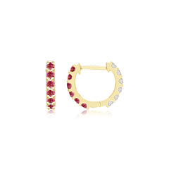 Ruby and Diamond Reversible Huggie Hoop Earrings in Yellow Gold