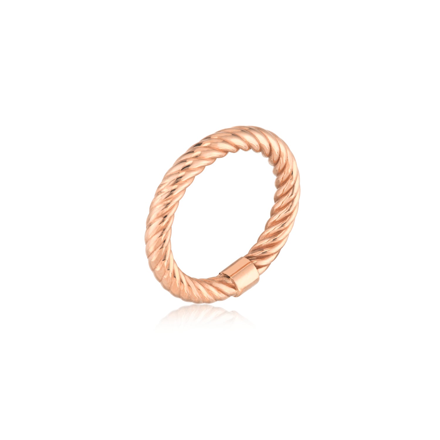 Twisted Rope Semi-Solid Gold Ring in Rose Gold Side View