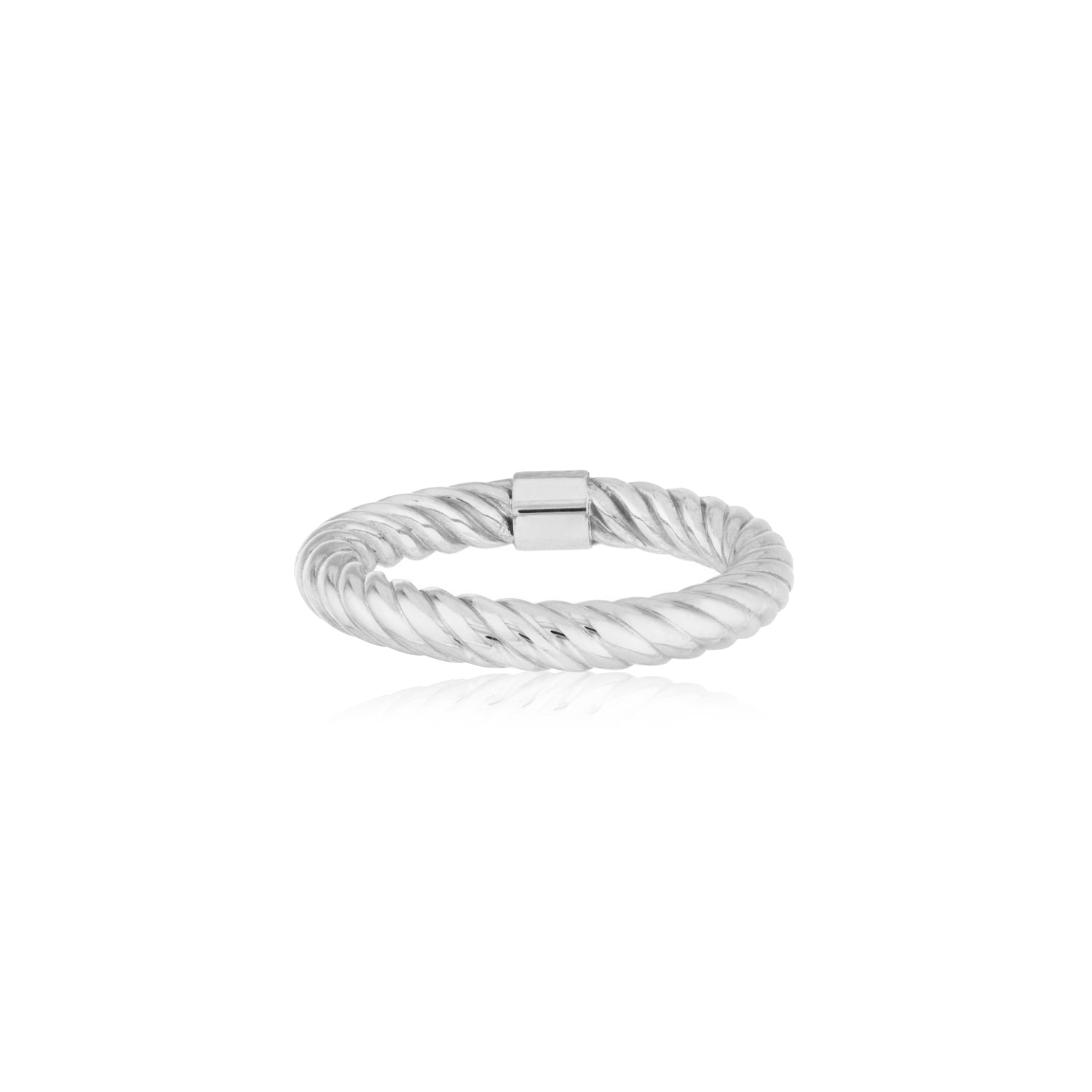 Twisted Rope Semi-Solid Gold Ring in White Gold