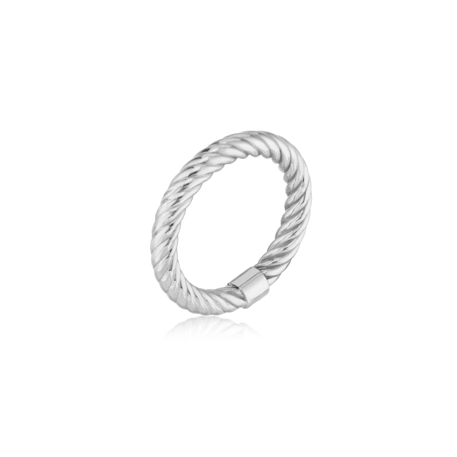 Twisted Rope Semi-Solid Gold Ring in White Gold Side View